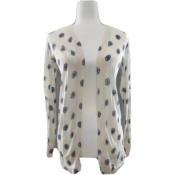 Ann Taylor LOFT White Blue Floral Lightweight Open Cardigan Sweater Size XS - Picture 1 of 6